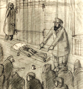 DEATH: A drawing, likely done in 1941 and signed “Rozenfeld,” from the archive.